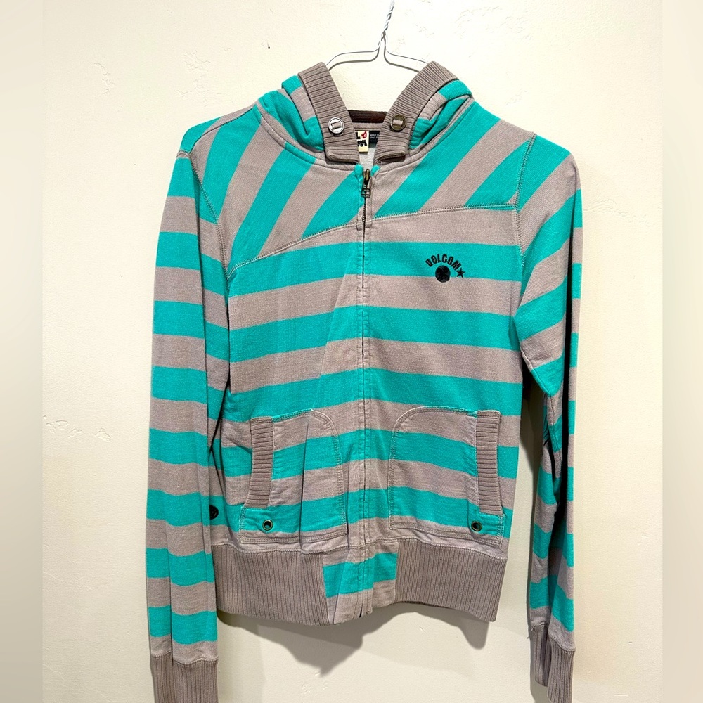 Volcom turquoise and grey zip-up hoodie